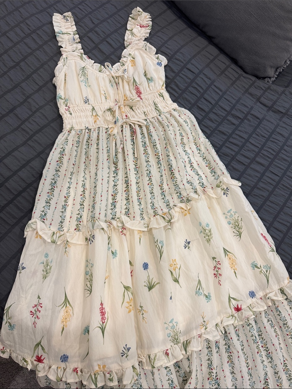 Blu Pepper Cream Floral Ruffle Tiered Maxi Dress - Picture 3 of 7
